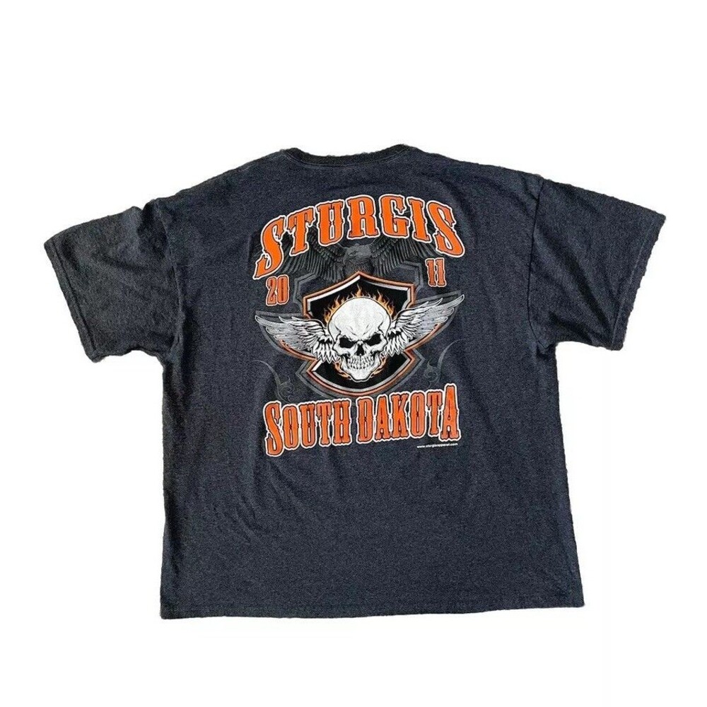 Sturgis South Dakota 2011 Skull Wings Graphic T-Shirt Men's 3XL Dark Gray Y2K
